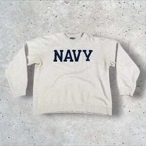 Gear For Sports Big Cotton Navy Sweatshirt Satin Patch Spellout Crewneck XL